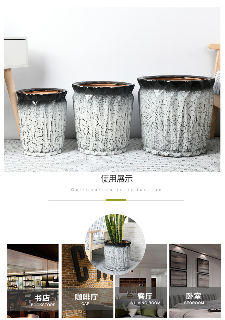 Nordic extra large wholesale ceramic flower pot contracted large caliber sitting room courtyard planting potted big flowerpot pack mail