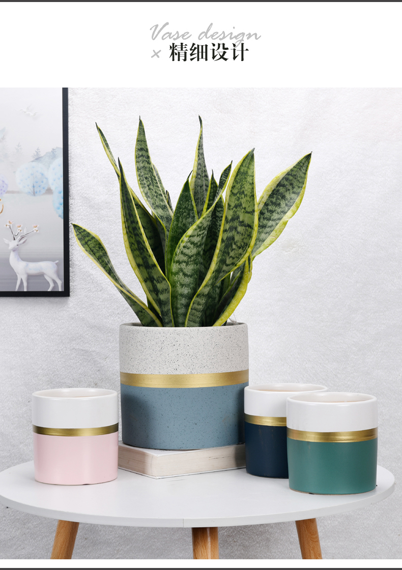 Cylindrical ceramic flower pot extra large wholesale Nordic indoor bracketplant, breathable flowerpot more than other meat clearance package mail
