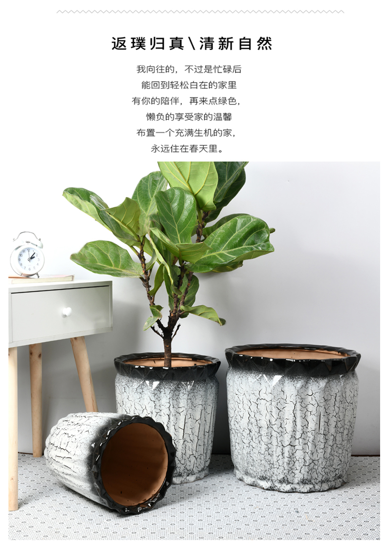 Nordic extra large wholesale ceramic flower pot contracted large caliber sitting room courtyard planting potted big flowerpot pack mail