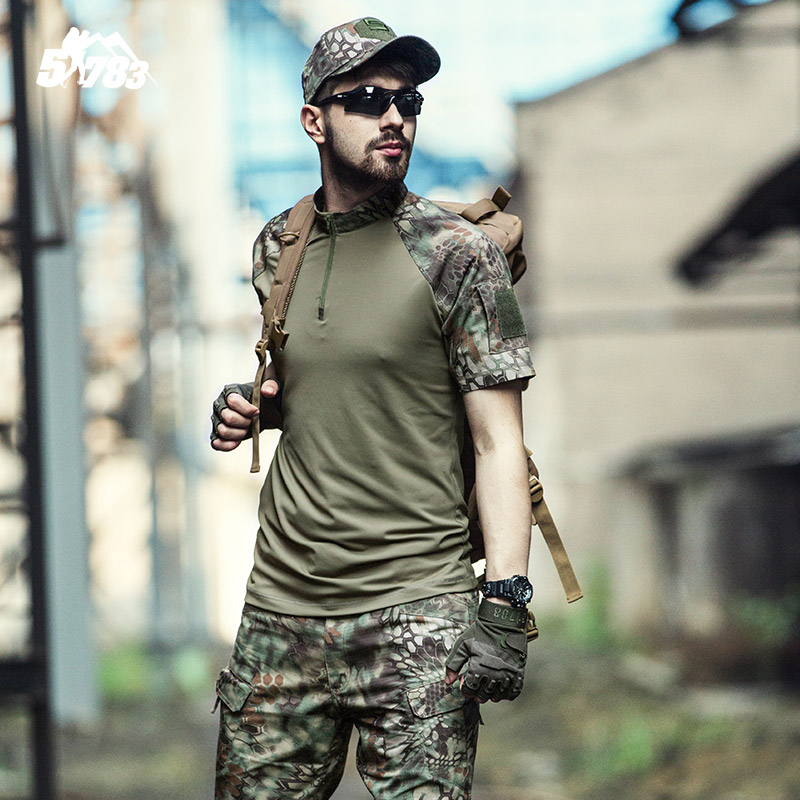 Camouflage clothing Men's suit summer field python pattern training suit Wear-resistant short-sleeved thin tactical camouflage clothing