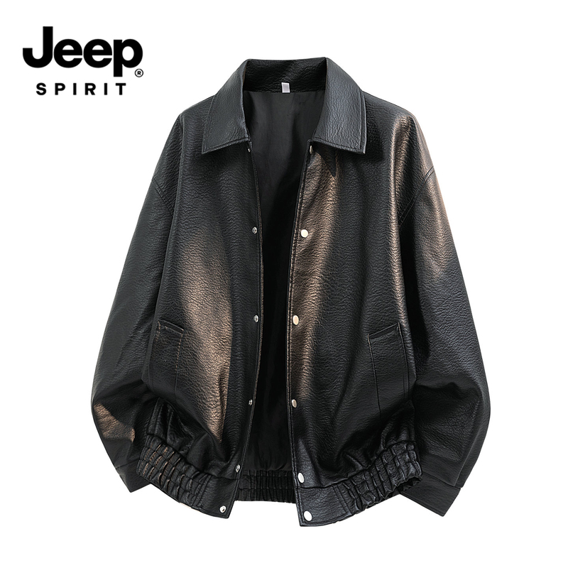 Jeep American Retro Leather Jacket for Men, Trendy Brand, Stylish Lapel Pu Leather Coat, Autumn and Winter Fleece-Lined Loose Casual Outerwear Jeep American Retro Leather Jacket for Men, Trendy Brand, Stylish Lapel Pu Leather Coat, Autumn and Winter Fleece-Lined Loose Casual Outerwear