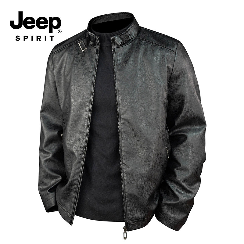 Куртка из искусственной кожи в стиле мотоцикла JEEP, мужская весенне-осенняя модная красивая кожаная куртка с воротником-стойкой и бархатной повседневной курткой в стиле ретро