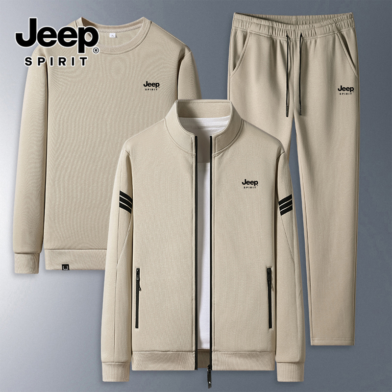 Jeep Sportswear Suit for Men 2026 New Spring and Autumn Cardigan Sweatshirt Jacket Straight Casual Pants Three-Piece Set