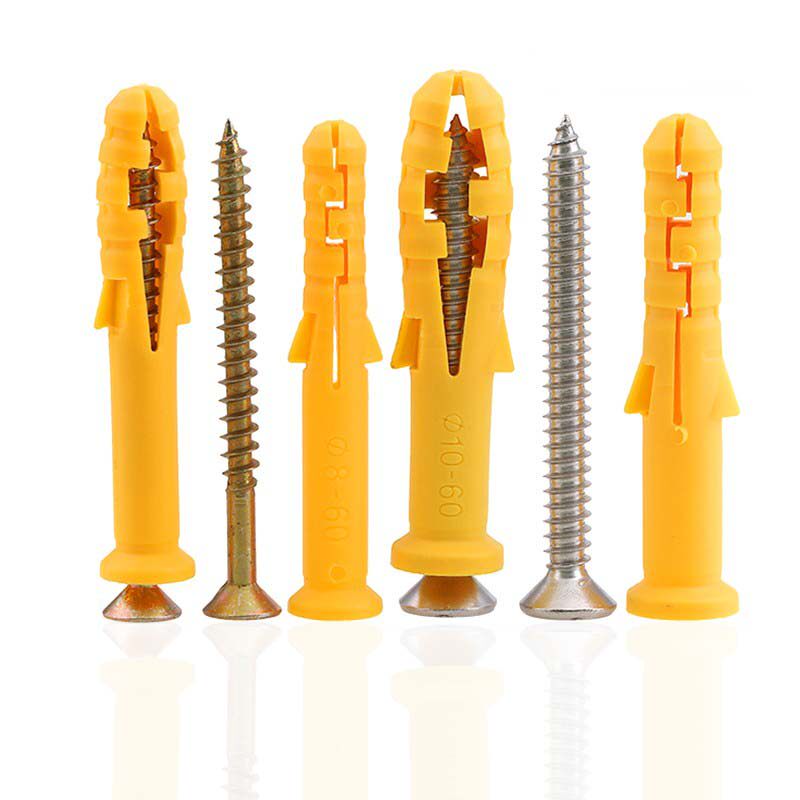 Plastic fluffy pipe small yellow fish self-tapping nail stainless steel screw rubber plug rising plug bolt beauty solid nail suit 8 6mm