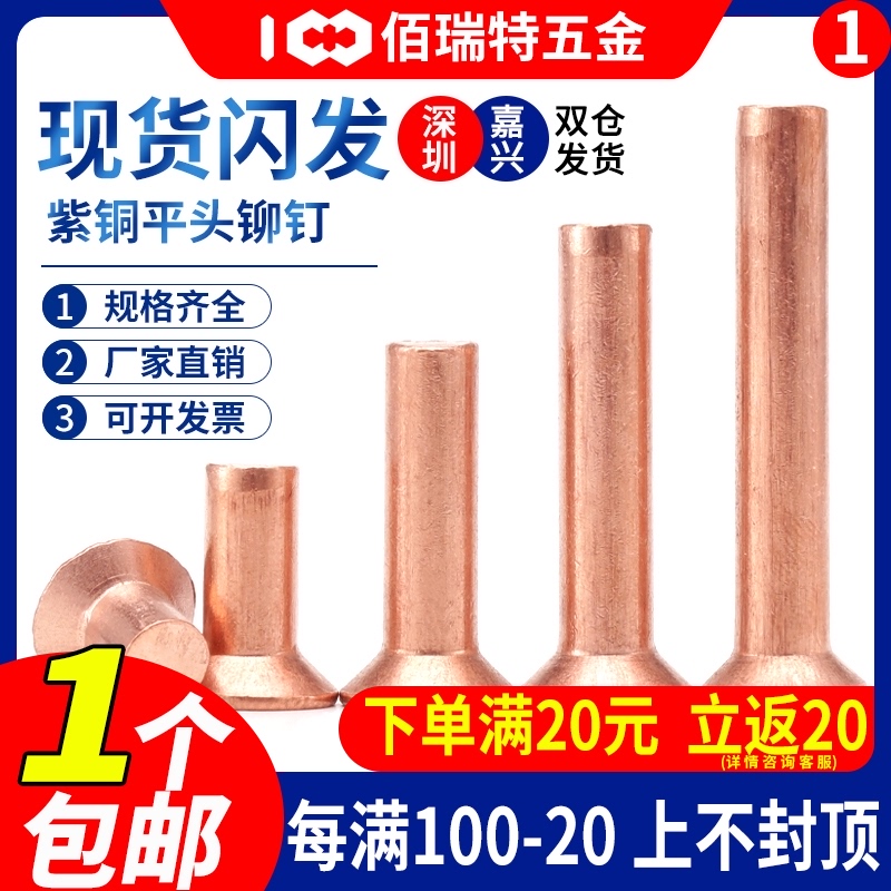 M2M2 5M3M4M5M6M8 Copper flat head solid rivet Percussion rivet countersunk head flat cap rivet GB869