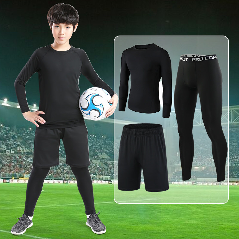 Children's sports tights training suit suit men's long-sleeved basketball football sports quick-drying autumn and winter warm and breathable