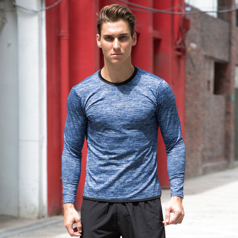 Spring/summer new men's long sleeve gym wear round neck casual loose sports running soccer basketball clothes quick drying