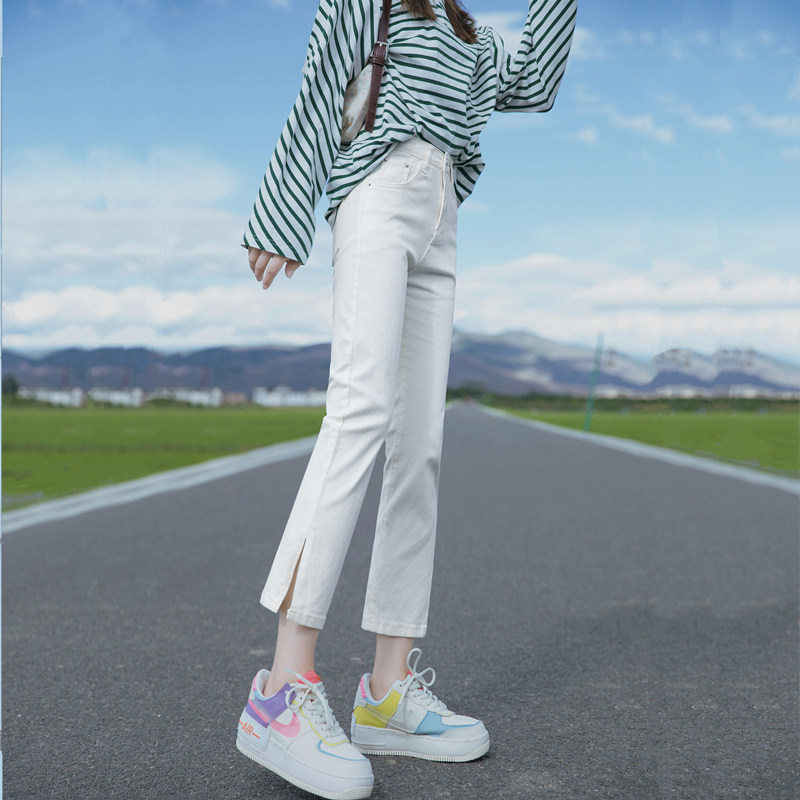 Open Fork Jeans Women's Spring Dress 2022 New Summer 80% Small Subs 90% White Straight Tube Smoke Tubes Pants