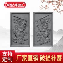 Door god brick carving Antique brick carving green brick relief Chinese antique door house decorative mural relief on the deputy door god