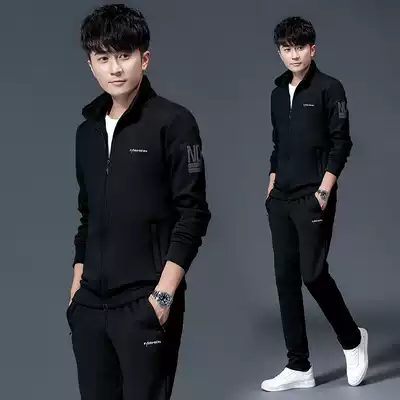 New sports suit men's spring and autumn casual thick cotton running sportswear autumn and winter plus velvet thick men's three-piece suit