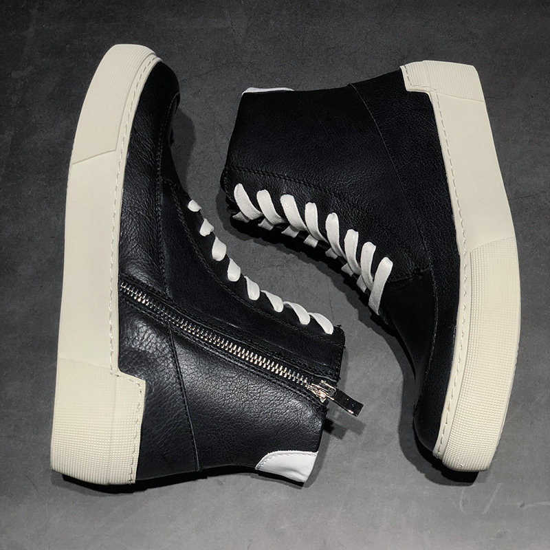 European Station Tide Card Men Genuine Leather High Cylinder Thick Base Plate Shoes Heightening Casual Sneakers Retro Laced Martin Boots Man