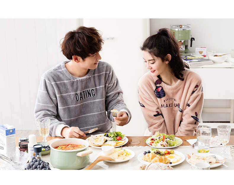 [Tự hoạt động] Jing Yun vài bộ đồ ngủ mùa đông nhung san hô dày ấm sọc dài tay nam giới và phụ nữ dịch vụ nhà phù hợp với những kiểu đồ bộ may đẹp