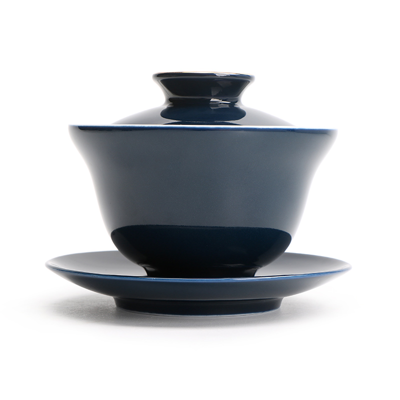 [proprietary] Mr Ji nan shan blue see only three tureen ceramic thin foetus travel tea set kung fu tea bowl