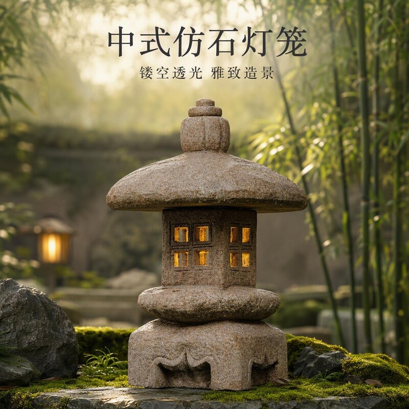 Guolan Antique-Style Chinese Solar Garden Lantern Stone Lamp Outdoor Lawn Villa Home Landscaping Decorative Ornaments