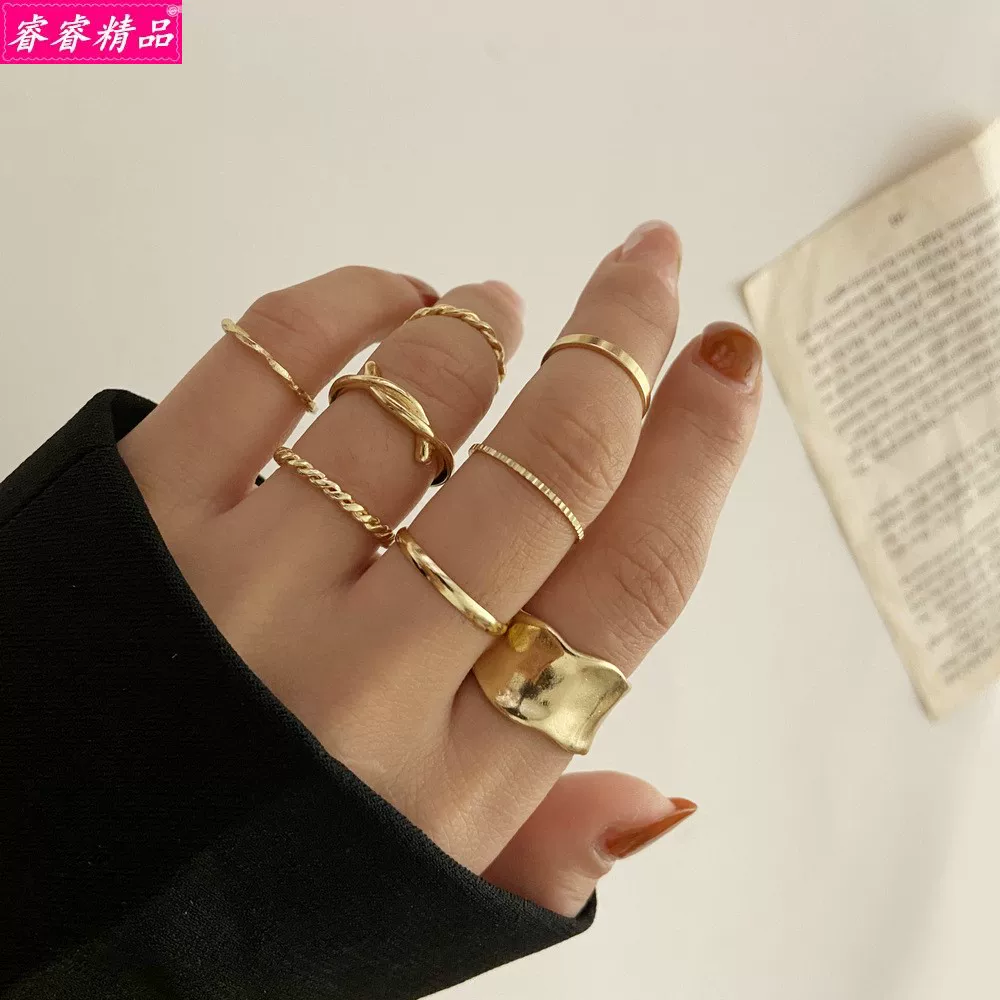 Black Knuckle Ring Set, Creative Multi-Style Alloy Joint Rings, Simple 6-Piece Kit