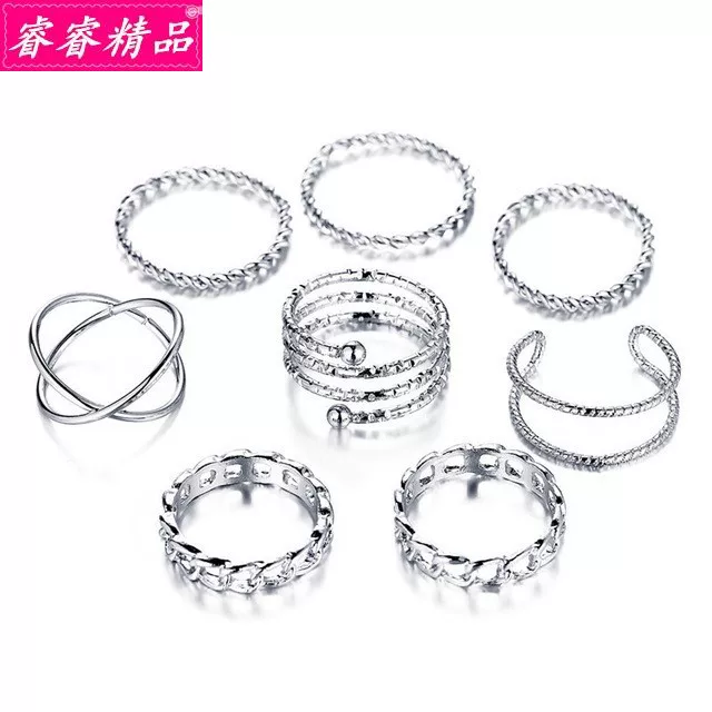 Black Knuckle Ring Set, Creative Multi-Style Alloy Joint Rings, Simple 6-Piece Kit