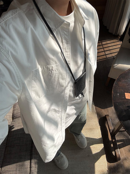 SANBAI 叁佰浅蓝色衬衫男士春秋长袖高级休闲纯棉衬衣