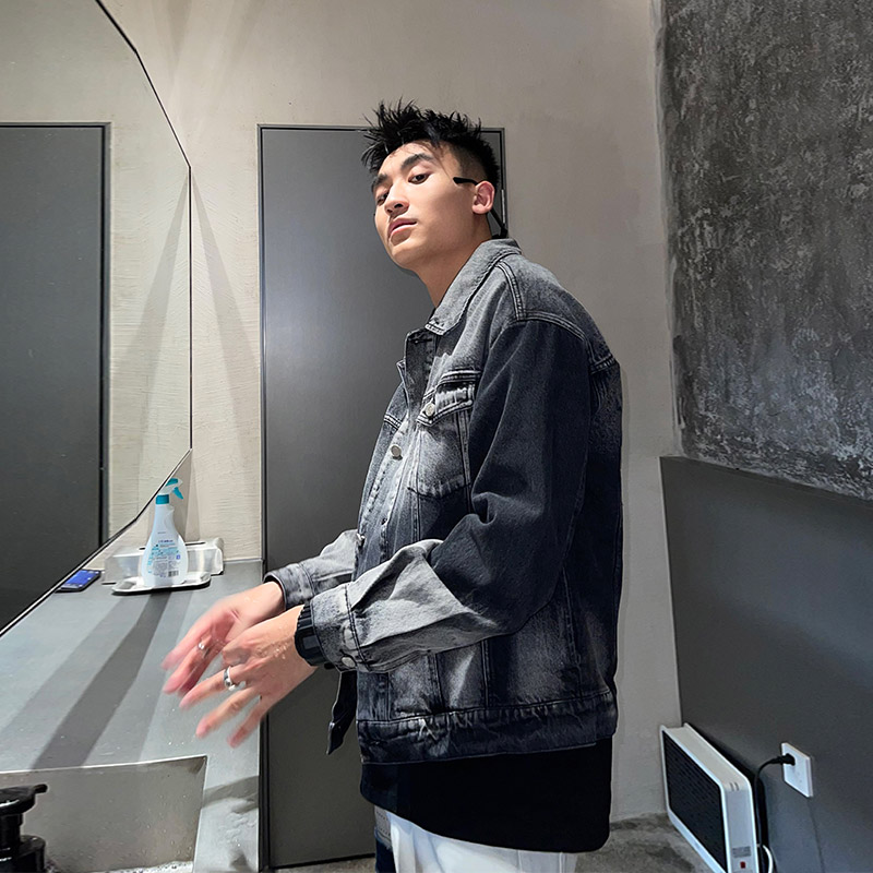 SANBAI exhibi 100 2022 spring new lovers denim jacket boomer reworked black progressive washout jacket