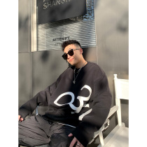 SANBAI Sanbai pullover sweater mens trendy large letter print couples top loose Korean version with round neck inside