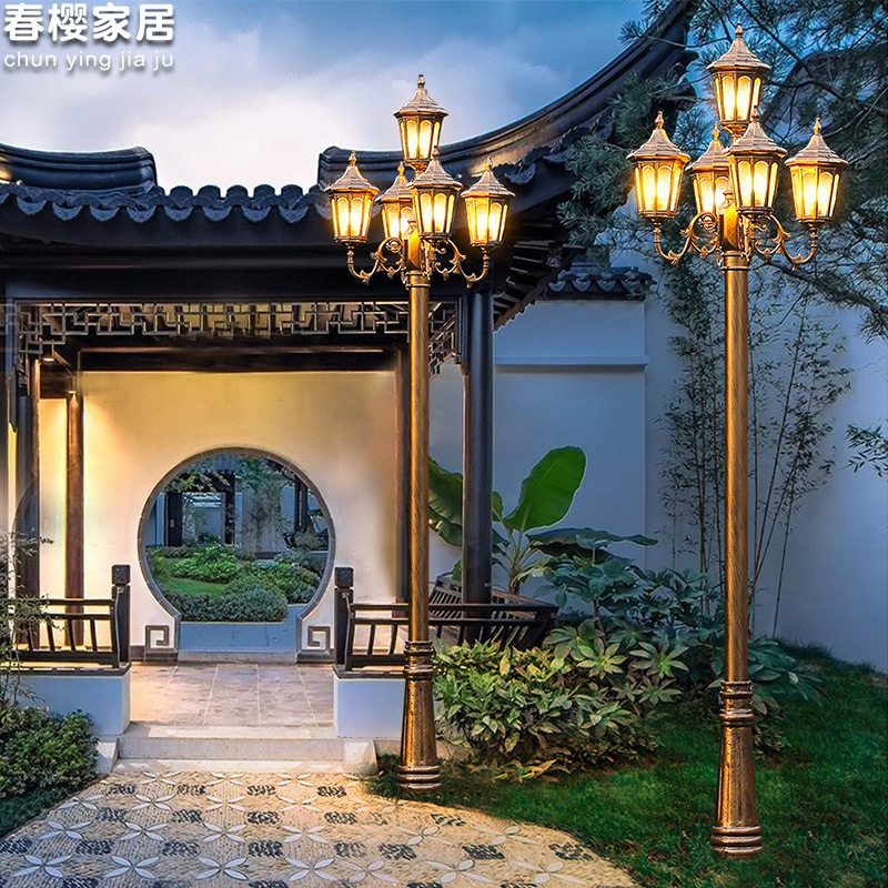 High pole lamp outdoor courtyard 3 meters outdoor waterproof lamp household 220v New Rural Retro Garden Villa LED street lamp