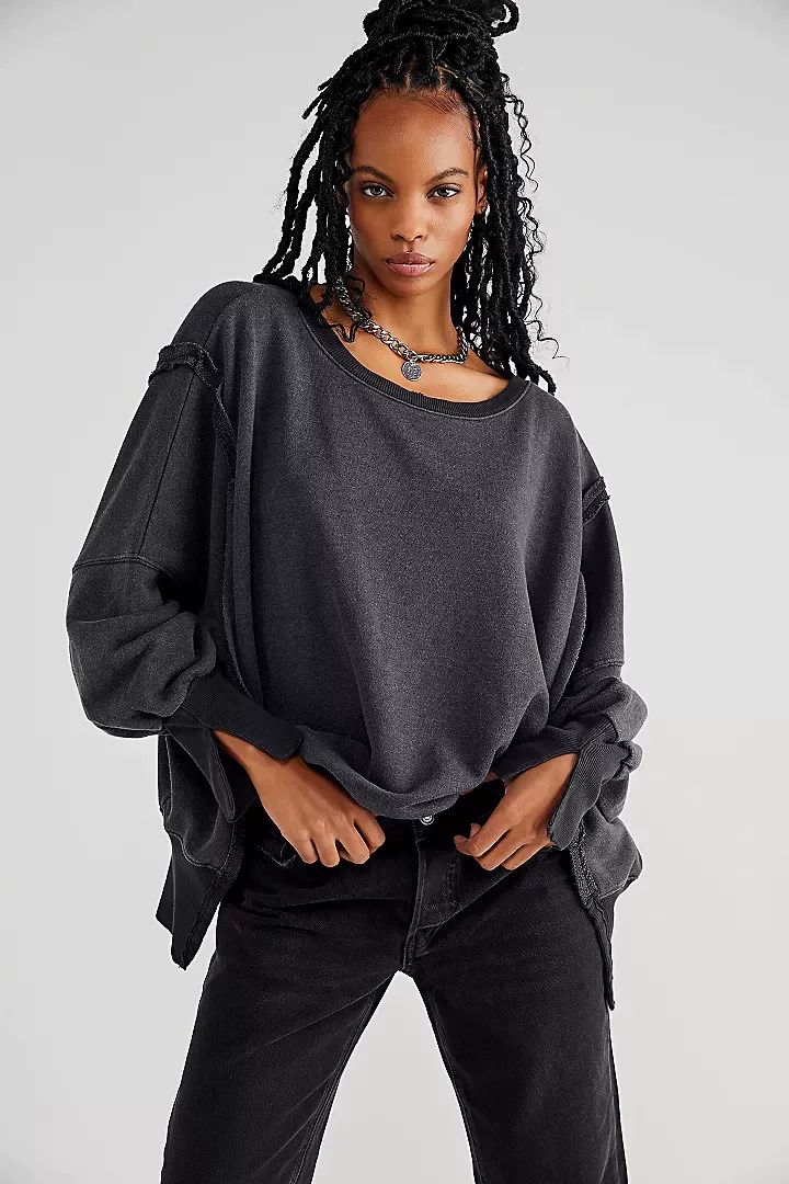[Серый L в наличии] Свободная кофта-лонгслив Fat Cat Sister подлинный Free People Freepeople свободная толстовка Tee наивная