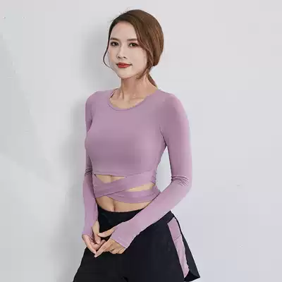 Yoga jacket women's long sleeves slim running, quick-drying training sports T-shirt sexy navel fitness clothes women autumn and winter