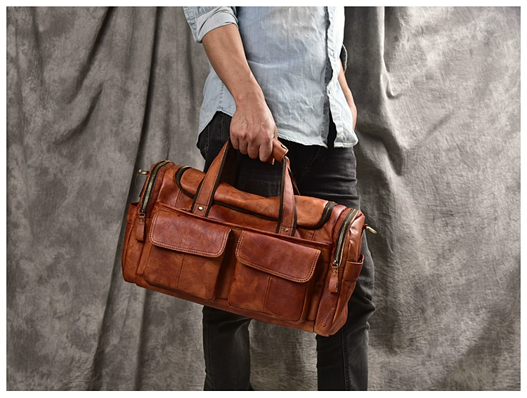 Túi xách da duffel nam Retro công suất lớn da tập thể dục túi du lịch ngắn chuyến du lịch thủy triều - Túi du lịch