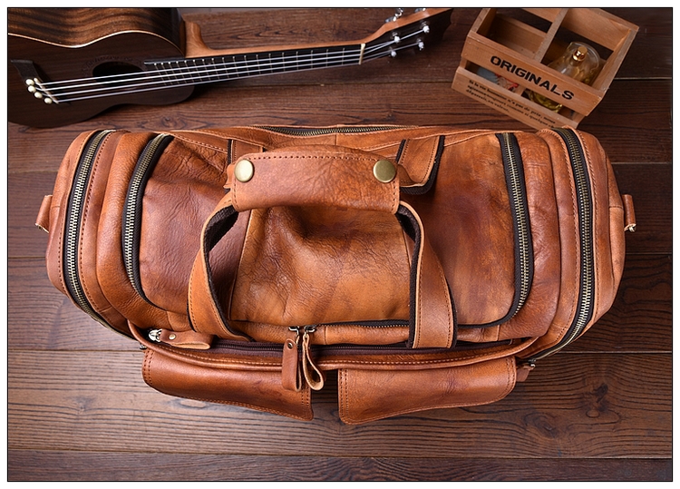 Túi xách da duffel nam Retro công suất lớn da tập thể dục túi du lịch ngắn chuyến du lịch thủy triều - Túi du lịch túi da du lịch