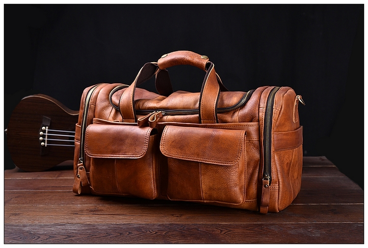 Túi xách da duffel nam Retro công suất lớn da tập thể dục túi du lịch ngắn chuyến du lịch thủy triều - Túi du lịch túi da du lịch