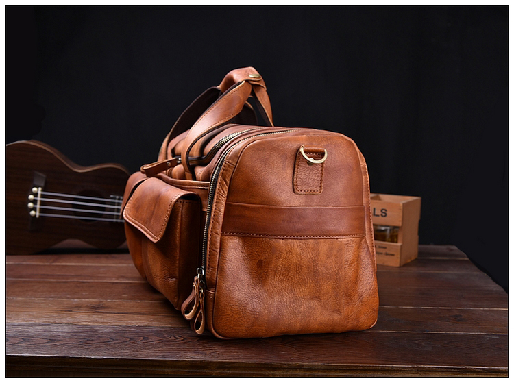 Túi xách da duffel nam Retro công suất lớn da tập thể dục túi du lịch ngắn chuyến du lịch thủy triều - Túi du lịch túi da du lịch