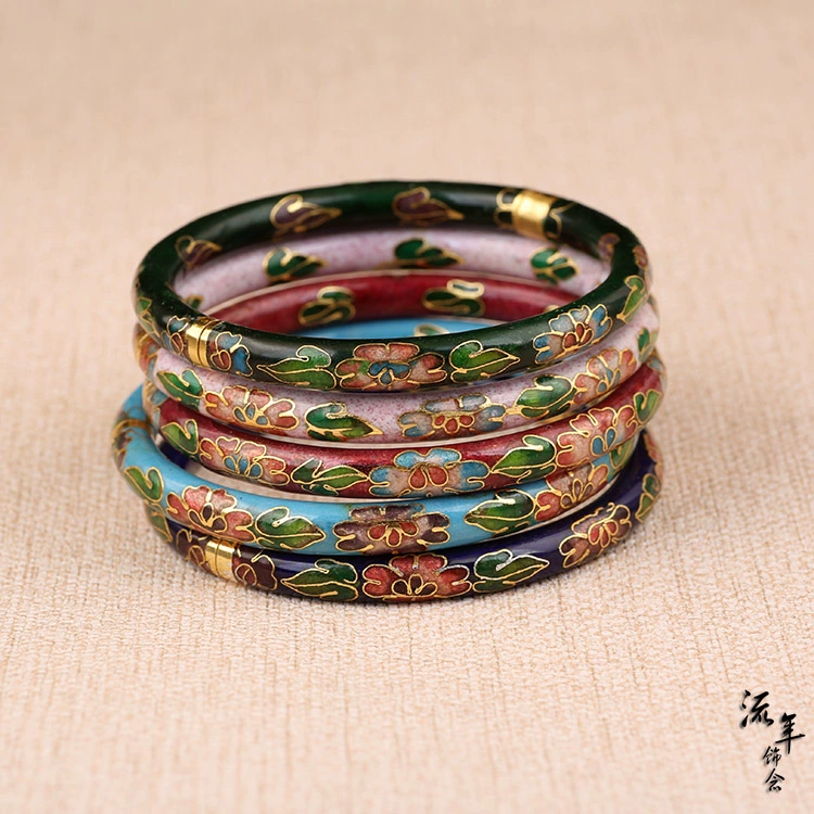 [Giấc mơ cũ] lốp đồng thủ công đích thực Bắc Kinh cloisonne vòng tay màu xanh và bạc vòng tròn nhỏ miệng đặc biệt gió quốc gia - Vòng đeo tay Cuff