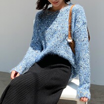 Sweater women 2019 new fashion wear autumn and winter foreign style loose pullover lazy wind front short and long Mohay hair