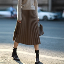 100 pleats half body dress lady autumn winter new high waist display slim fit slim a dress mid length skirt in winter with woolen sweater asd