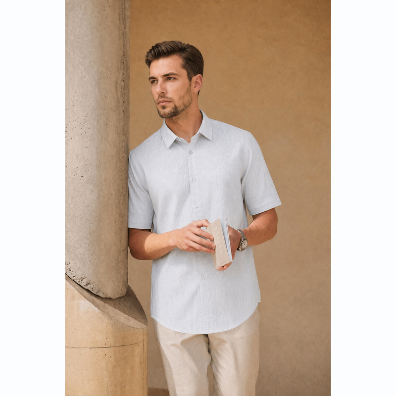 Classic and Versatile 26 Summer [Imported High-Quality Pure Cotton/Machine Washable/Creased-Resistant/Anti-Wrinkle] Men's Business Commuter Shirt