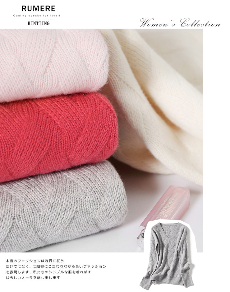 戎 美 【ZZ1017055】 Áo len trễ vai đa năng ấm áp kiểu dáng chéo cashmere áo len đôi