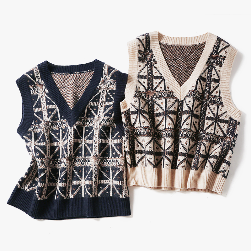 Rong Mei (ZZ0731480) accent double-sided geometric jacquard all wool knitted vest pullover
