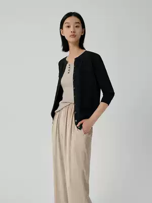 (ZZ0122429)Retro Yongjunmei relaxed and comfortable fashionable pocket round neck mid-sleeve knitted pullover