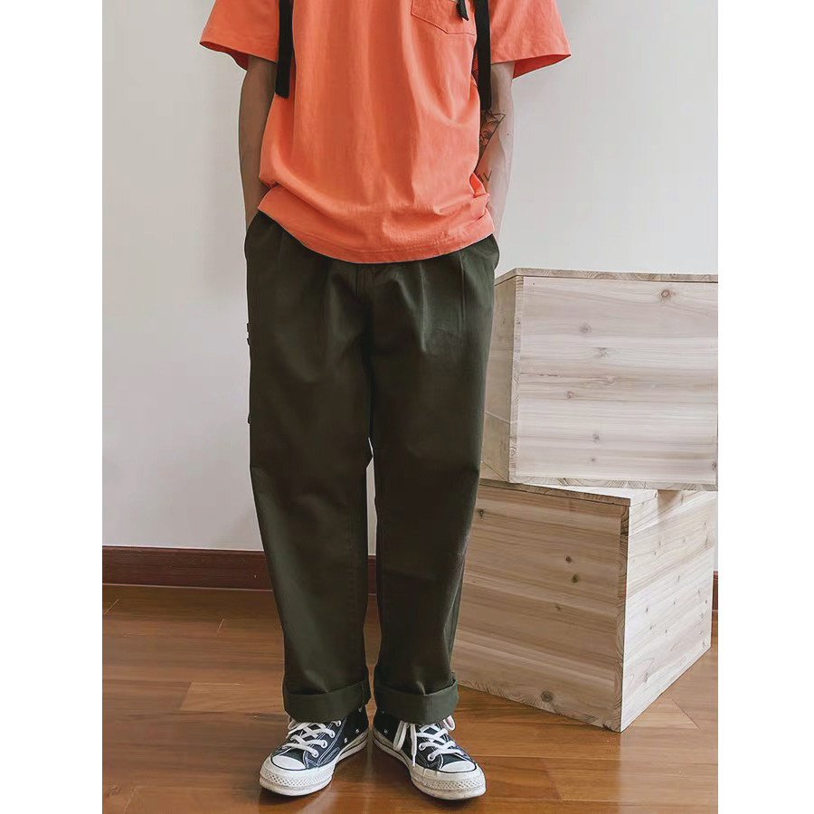 LH store 22SS Japanese casual overalls pants men's loose broad sense basic all-match micro-tapered double-pleated trousers