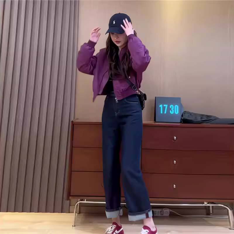 Purple Stand-Up Collar Short Jacket for Petite Women, 2026 Spring and Autumn New Style, Vintage Loose-Fitting High-End Windbreaker Top Purple Stand-Up Collar Short Jacket for Petite Women, 2026 Spring and Autumn New Style, Vintage Loose-Fitting High-End Windbreaker Top