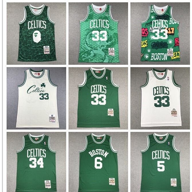 Boston Celtics No. 33 Larry Bird Graffiti Embroidered Jersey Garnett Pierce an Yi Monkey Basketball Uniform
