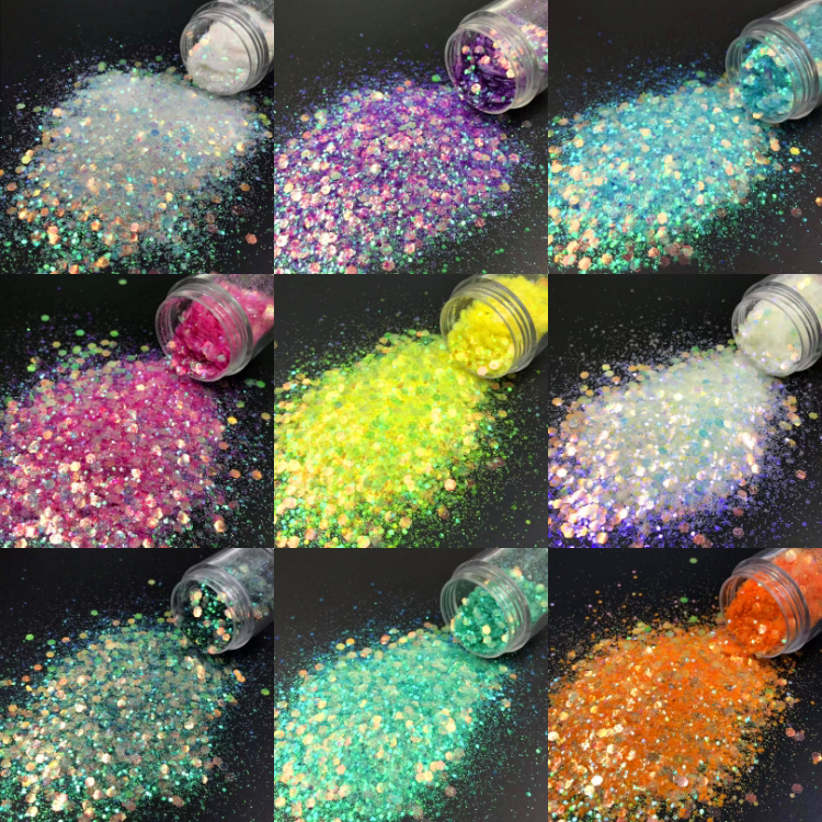 New mixed gold shallot powder sparkling pink bright sheet Bright Color Gradual Layer Seven Colorful Powder Drop Glue Diy Meri Pink