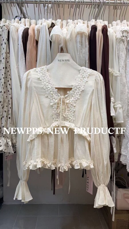 2026 Spring New Fashion Versatile V-Neck Shirt for Women, Korean Style Design with Sweet Lace Trim 2026 Spring New Fashion Versatile V-Neck Shirt for Women, Korean Style Design with Sweet Lace Trim