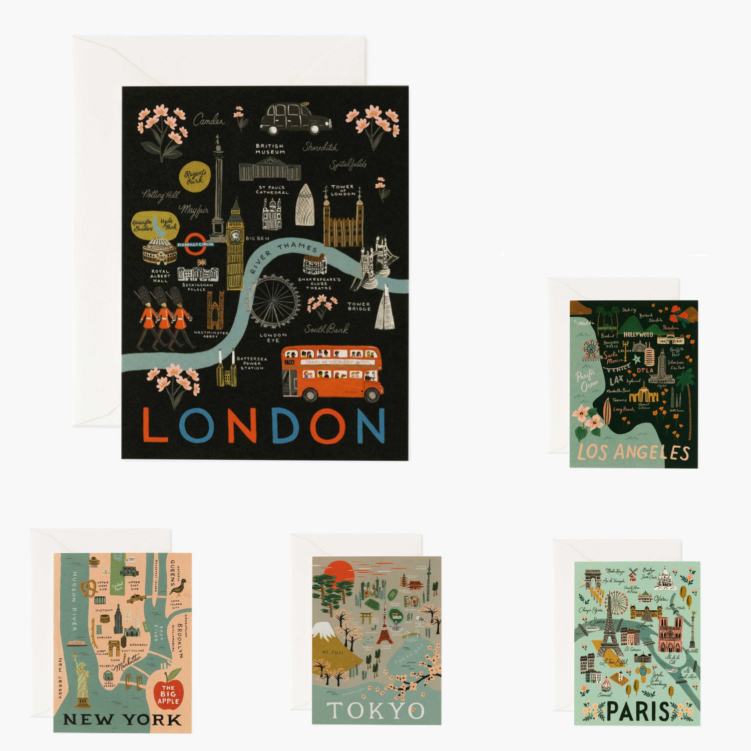 USA Rifle Paper City Map Hand Drawn Card Greeting Card Postcard London Tokyo Paris New York