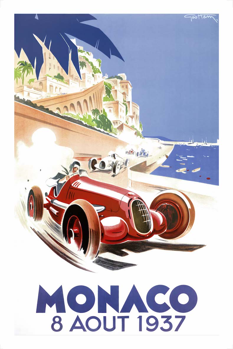Vintage Monaco Grand Prix Poster Racing Cars European Travel Art Deco Narration Decorative Painting