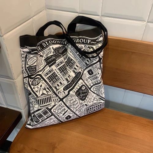 Британская библиотека лондонская карта иллюстрация Canvas Bag Британская библиотека импортная сумка для плеча