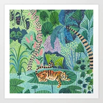 Jungle animal cute illustration Tiger Cheetah American imported Society6 decorative painting poster
