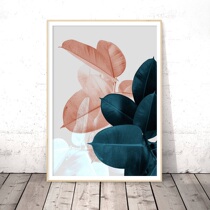 Pink and green tropical plant leaves photography rubber tree palm leaves Nordic simple narration decorative painting