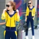 Trang phục thể thao giản dị phù hợp với nữ 2018 xuân hè thời trang mới thời trang cỡ lớn áo len trùm đầu rộng ba bộ thủy triều áo sơ mi nữ cổ trụ