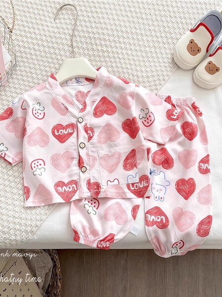 Children's Home Clothes Cotton Silk Set Summer Boys and Girls Pajamas Artificial Cotton Two-Piece Set Breathable Cotton Silk Air-Conditioned Clothing — 4