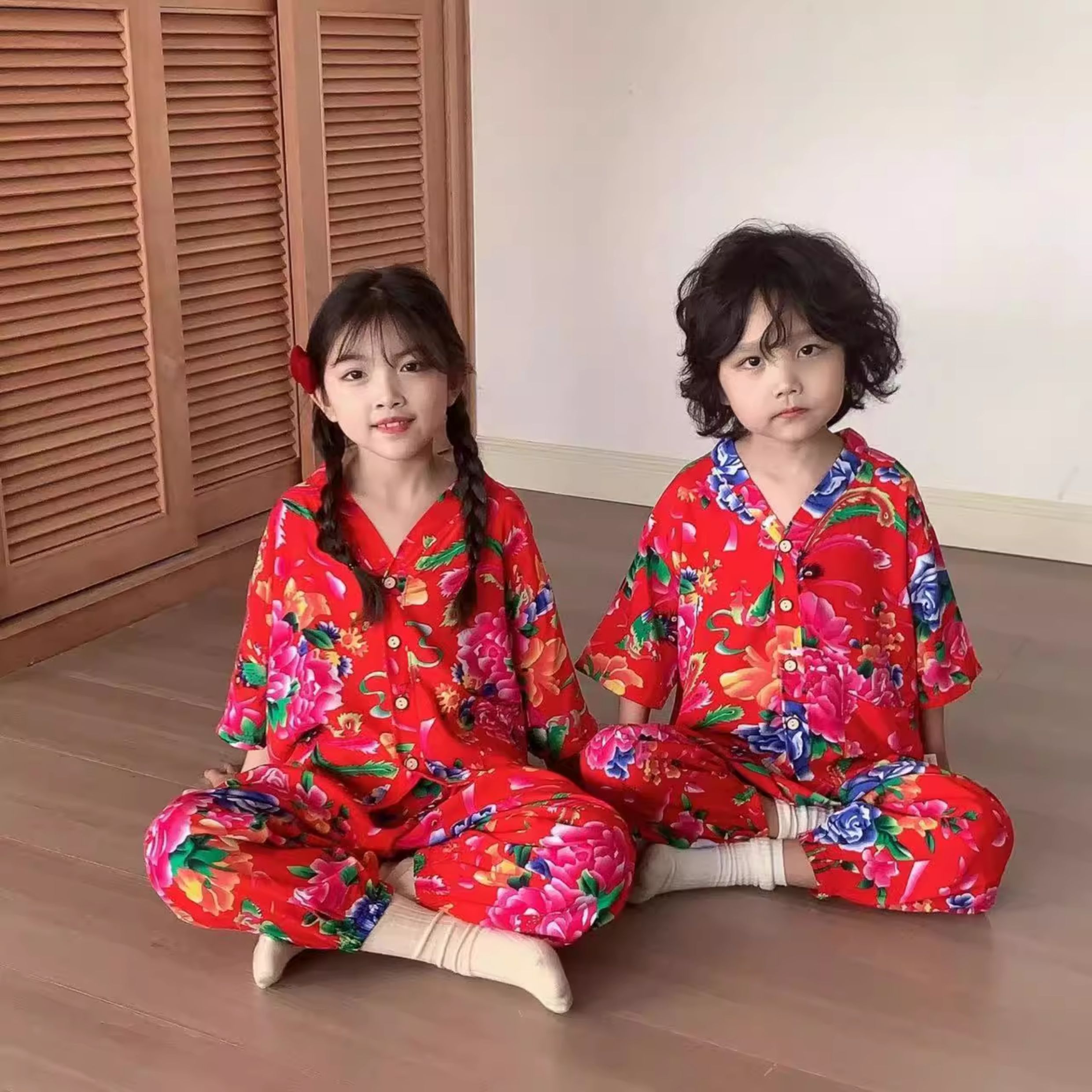 儿童家居服绵绸套装夏季男女童睡衣人造棉两件套透气棉绸空调服 — 6